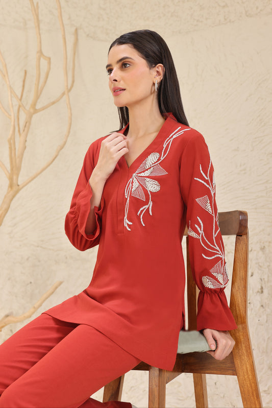 Seed Pearl Top - RUST