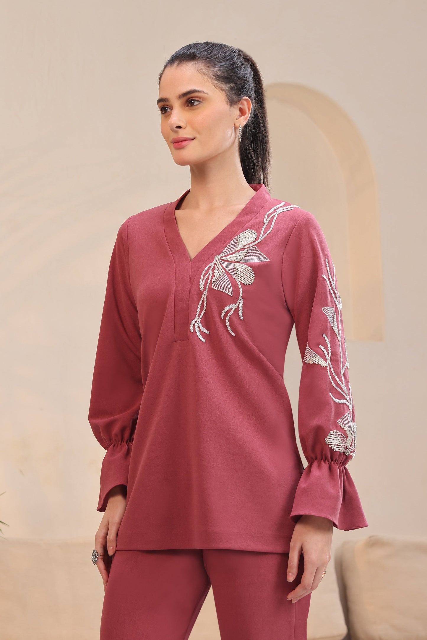 Seed Pearl Top - OLD ROSE