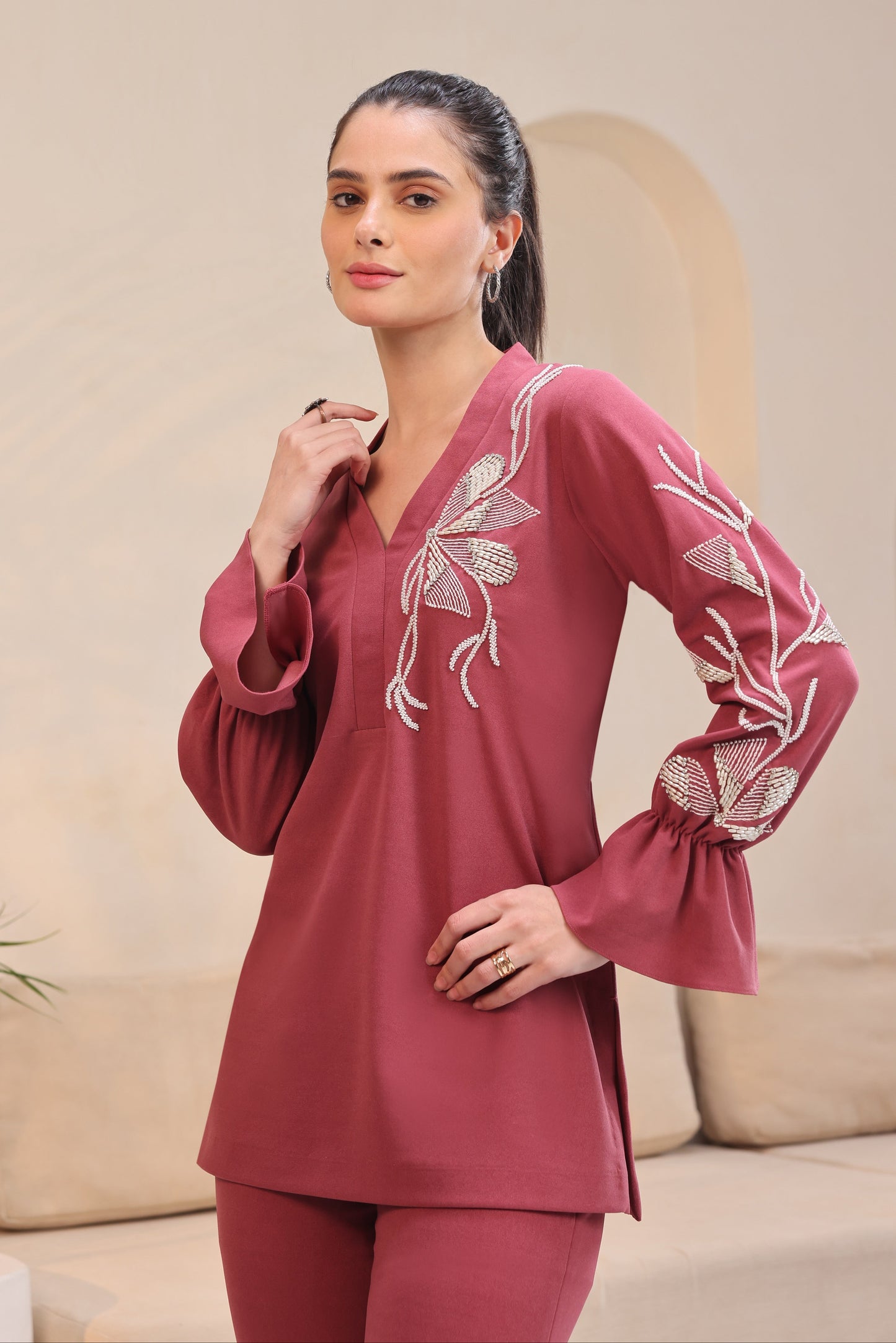 Seed Pearl Top - OLD ROSE