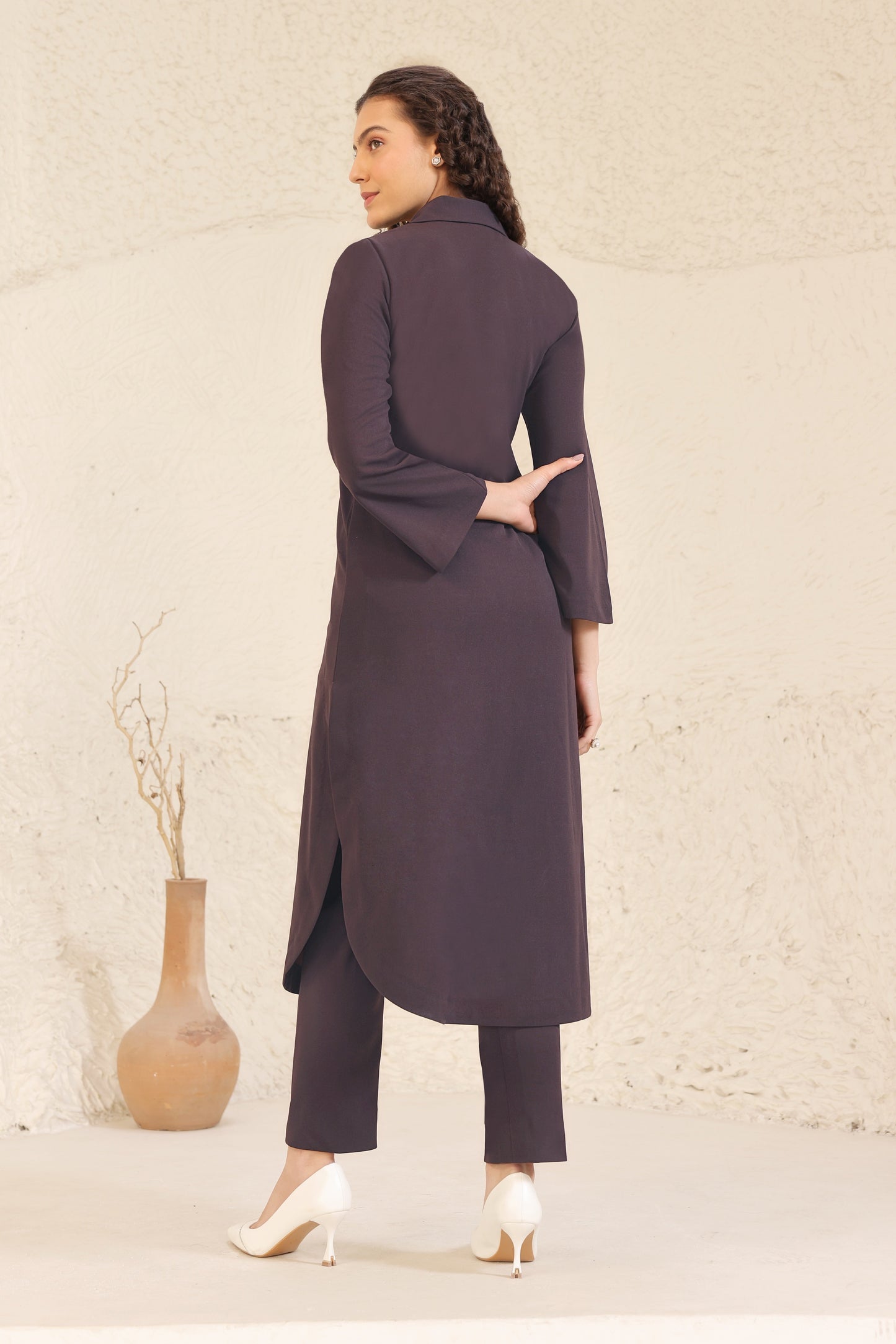 Seed Pearl U-cut Kurta Set - BROWN