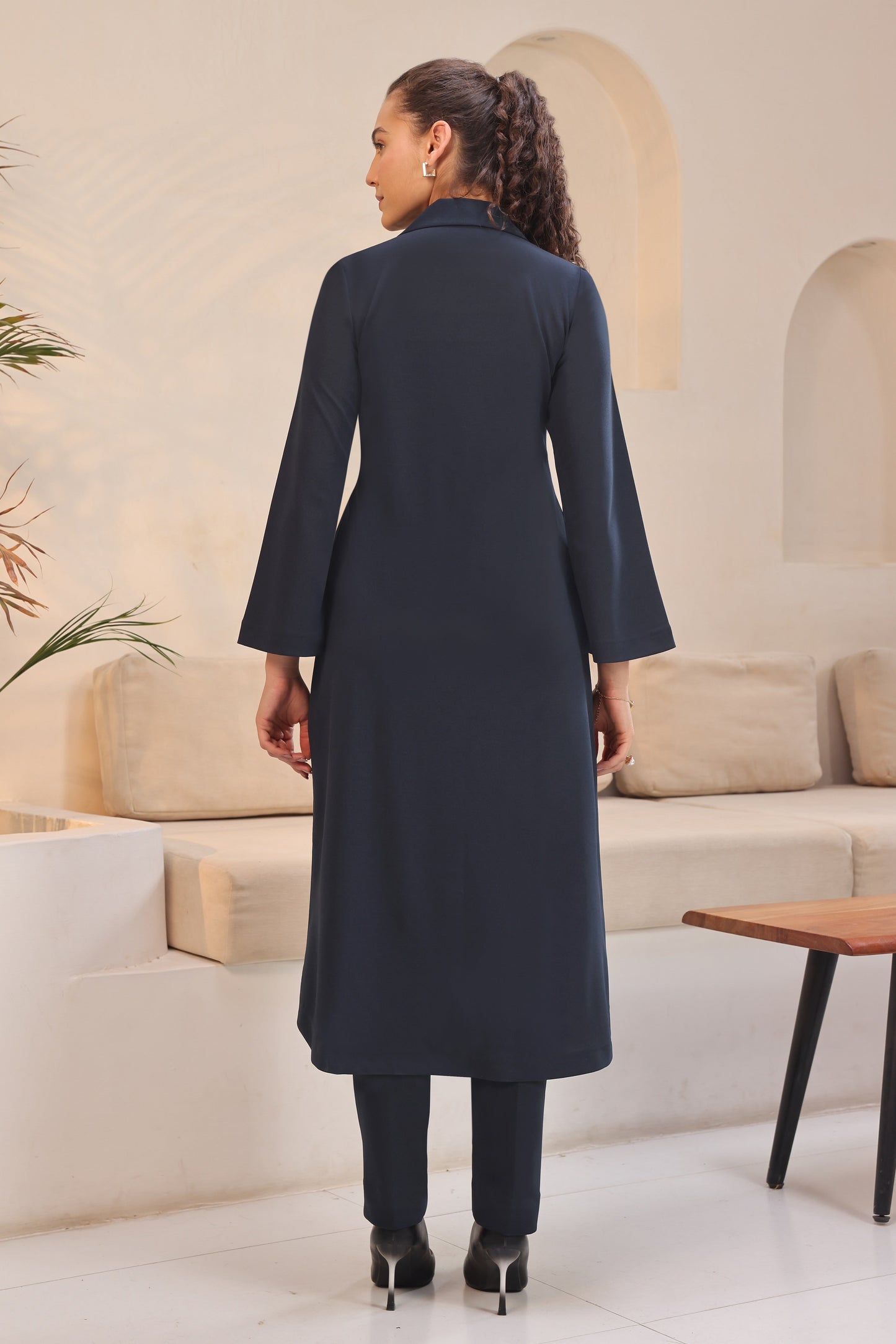 Seed Pearl U-cut Kurta Set - NAVY