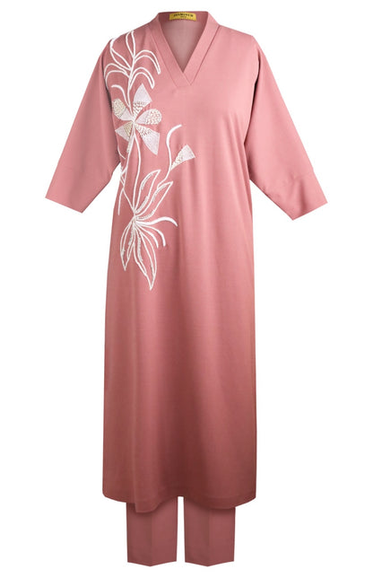 Seed Pearl Batwing Kurta Set - DUSTY ROSE
