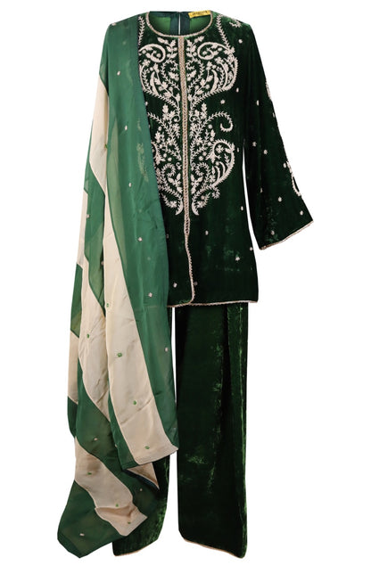 Velvet Farshi Suit With Beads Embroidery
