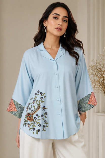 Georgette Shirt With Bird Motif