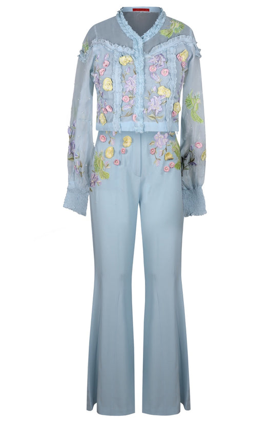 3D Flower Embroidery Co-ord Set - SKY BLUE