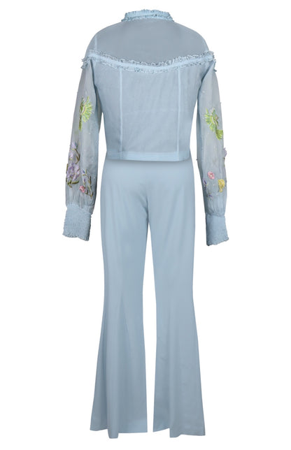3D Flower Embroidery Co-ord Set - SKY BLUE