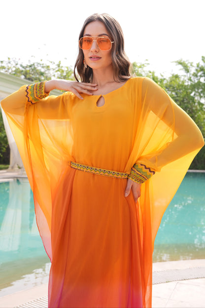 Ombré Chiffon Beaded Kaftan - SUNSET