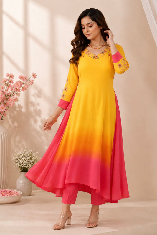 Ombré Flared Kurta Set