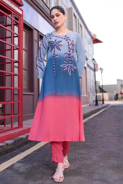 Aari Palms Ombre' Kurta Set - SUNSET