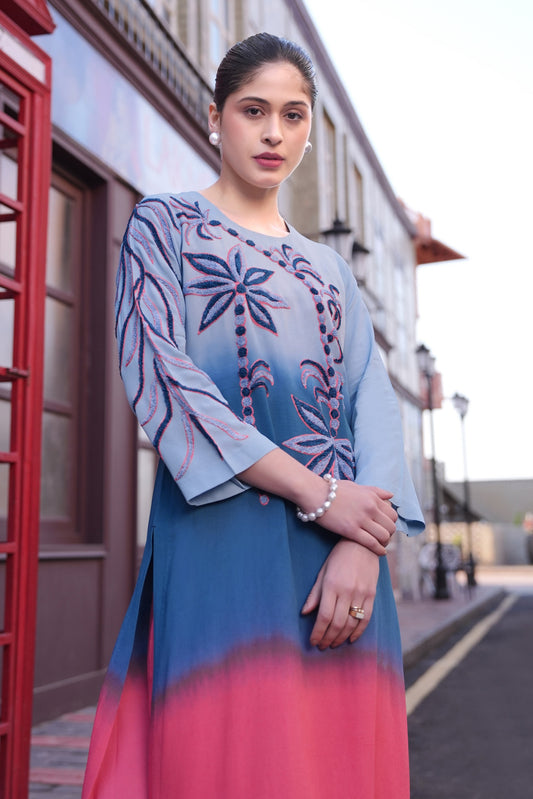 Aari Palms Ombre' Kurta Set - SUNSET