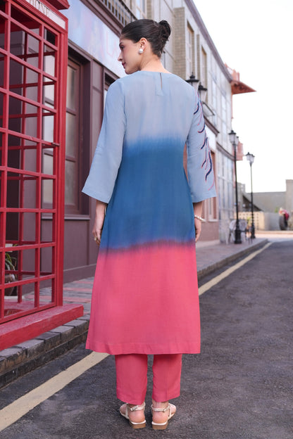 Aari Palms Ombre' Kurta Set - SUNSET