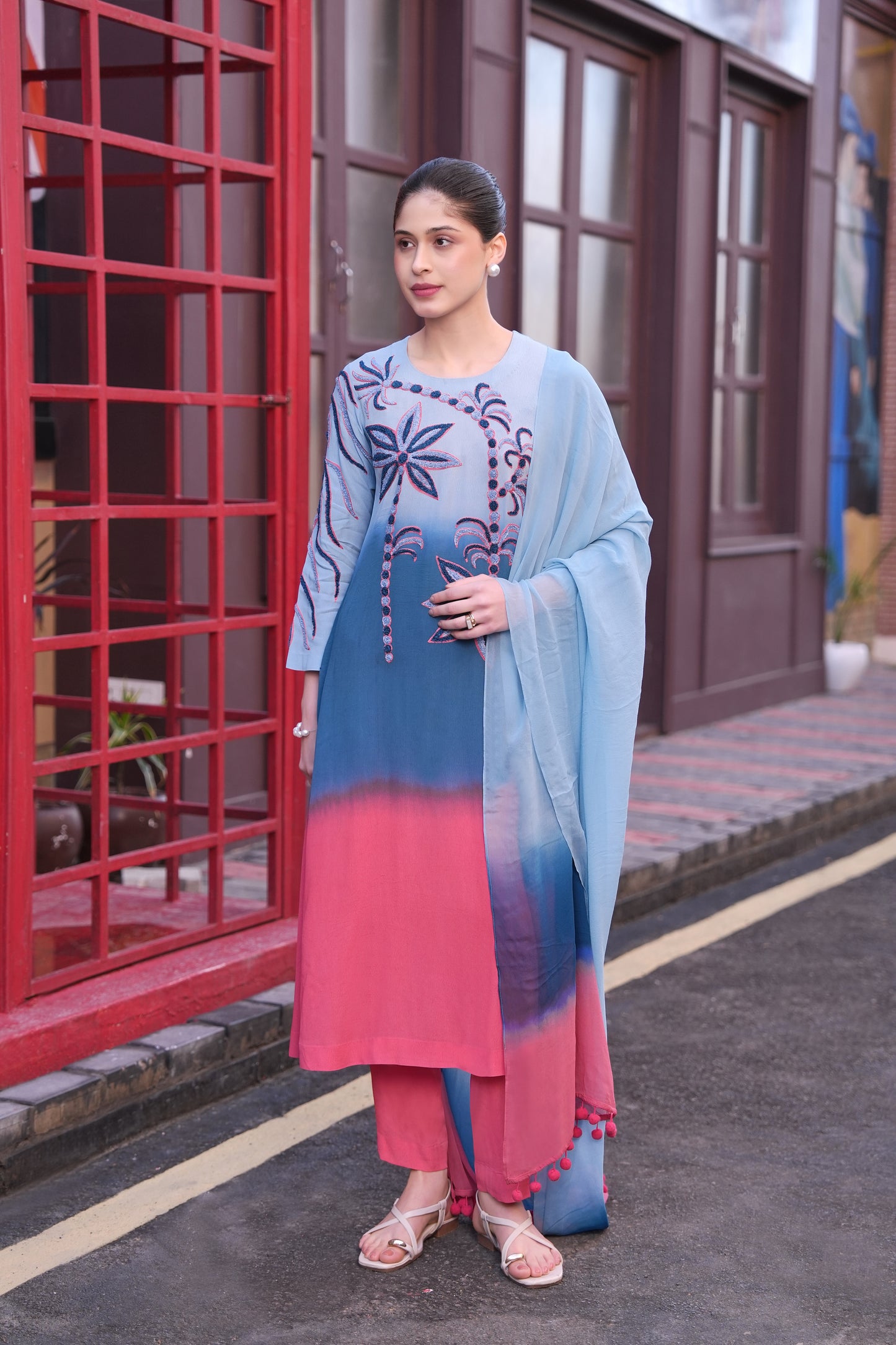 Aari Palms Ombre' Kurta Set - SUNSET
