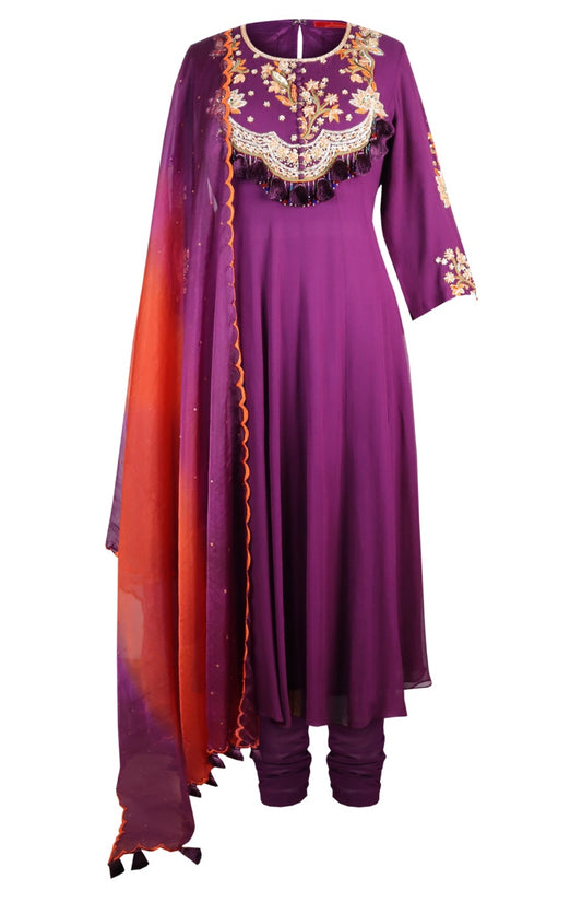 Tasseled Georgette Anarkali - PURPLE