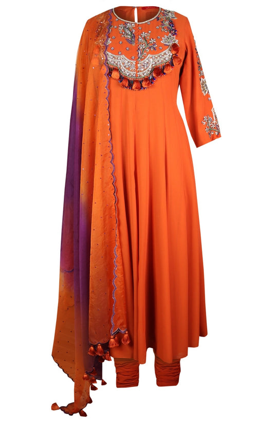 Tasseled Georgette Anarkali - RUST