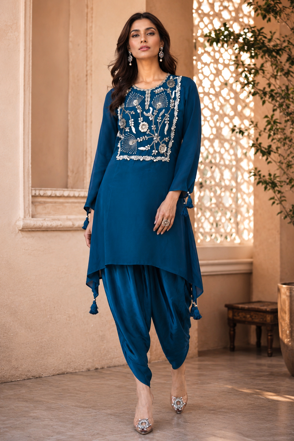 3D Gota Patti Asymmetric Tulip Set - TEAL