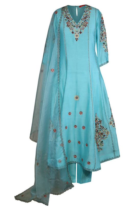 Kora Silk Anarkali - TURQUOISE