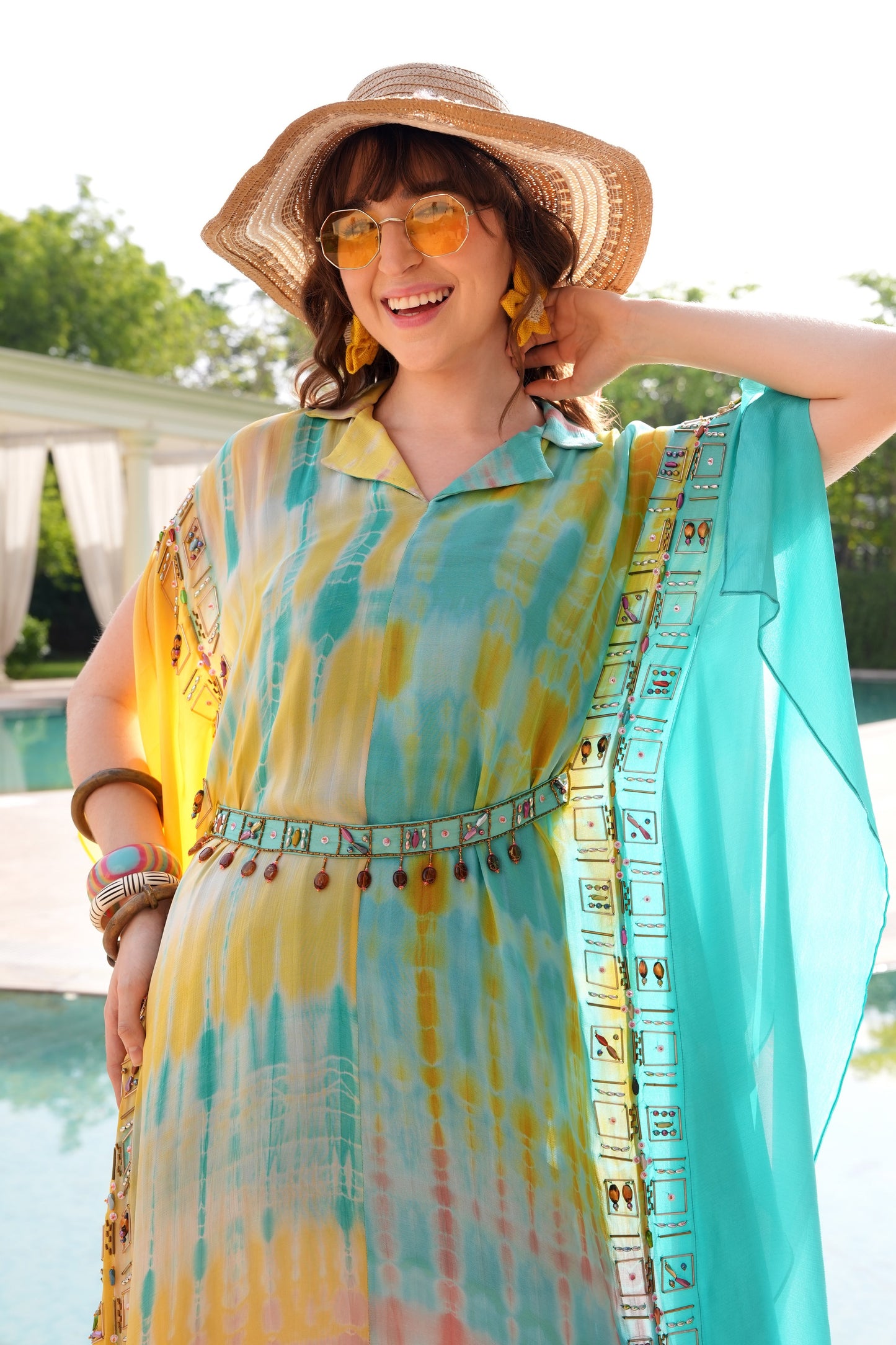 Tie n Dye Chiffon Kaftan - BUBBLEGUM