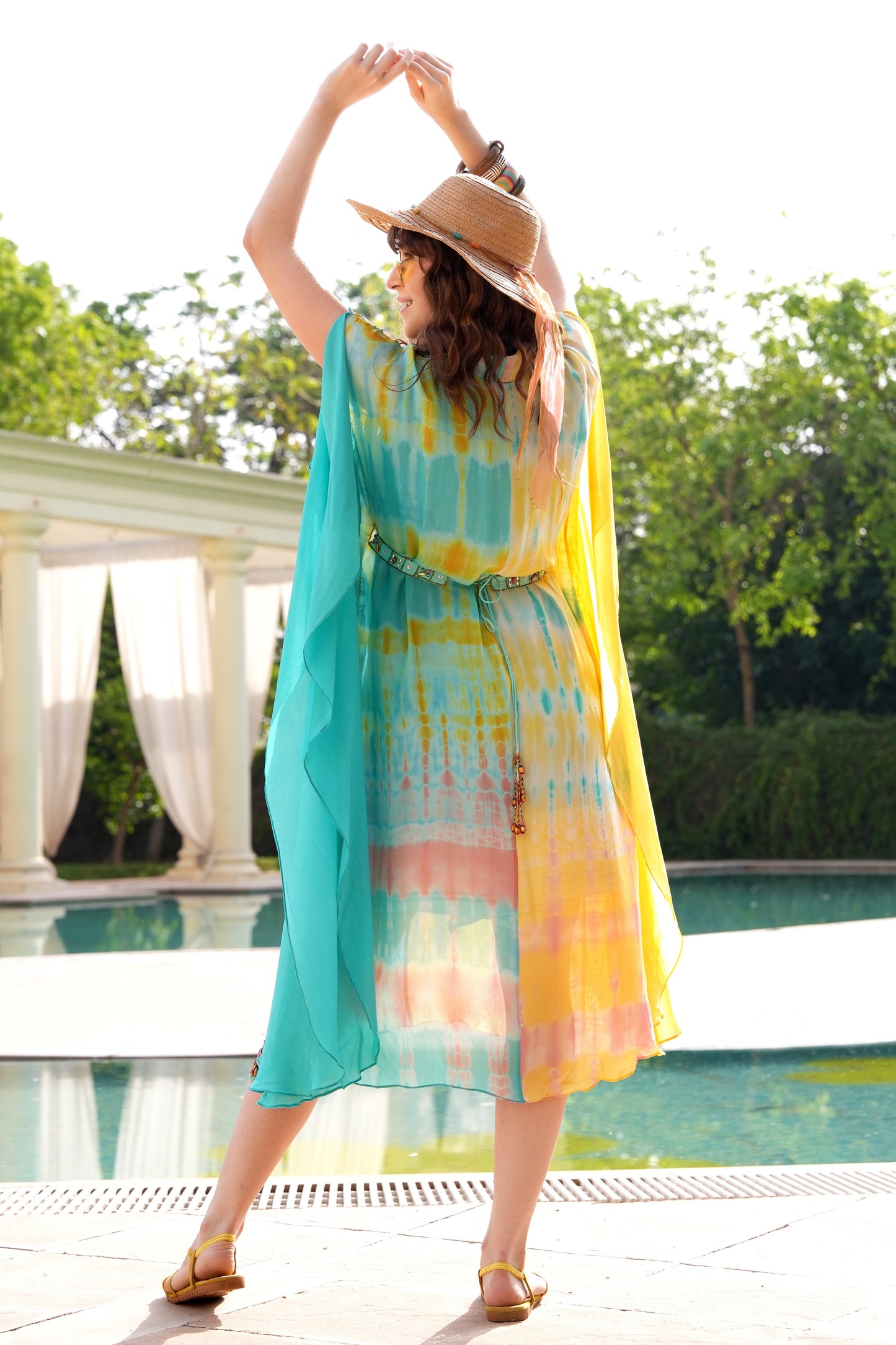 Tie n Dye Chiffon Kaftan - BUBBLEGUM