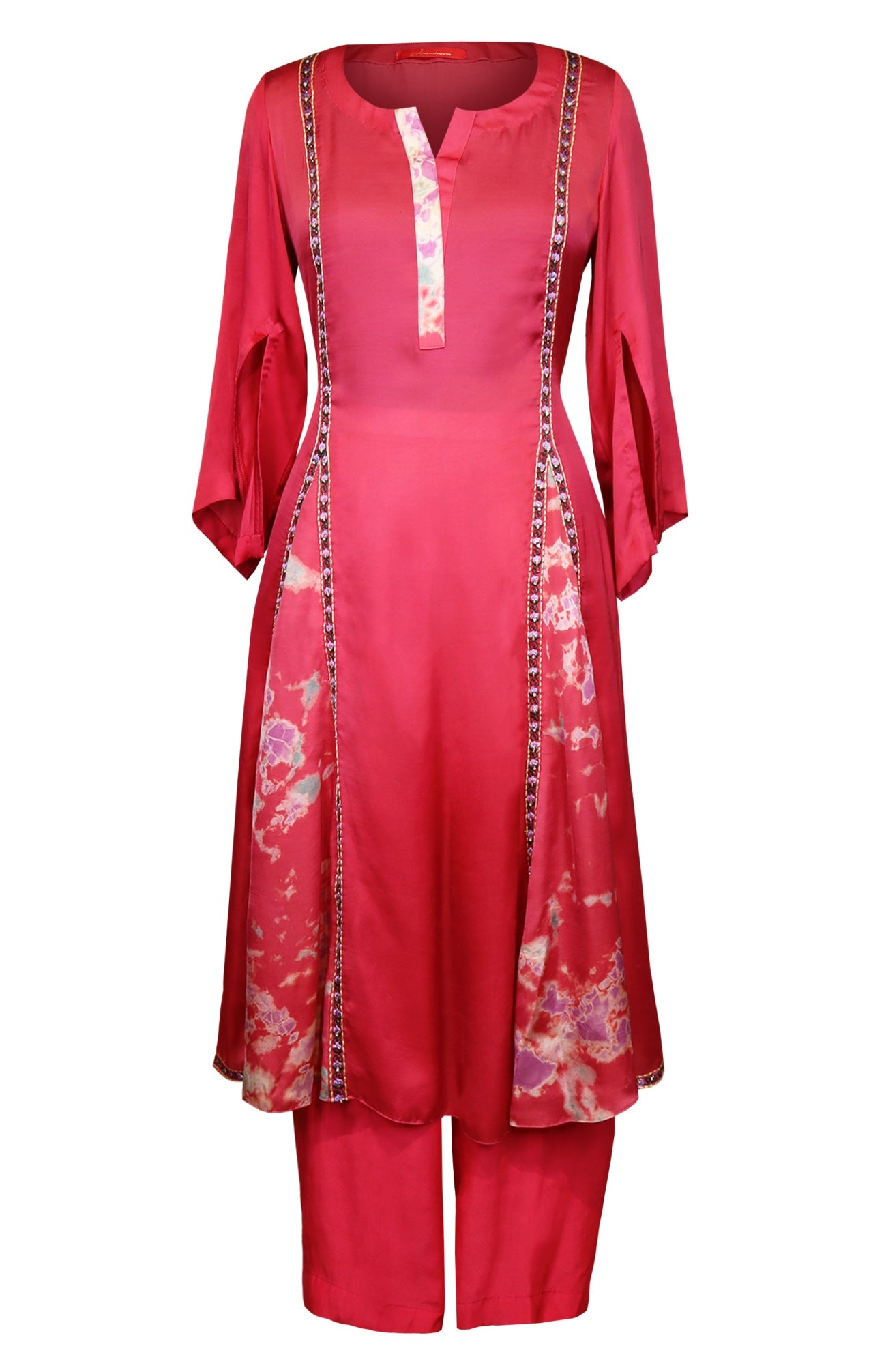 Cotton Satin Kurta Set - Tomato Red