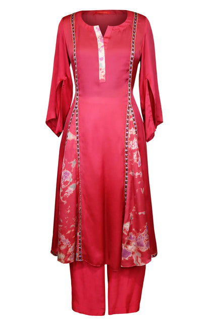 Cotton Satin Kurta Set - Tomato Red