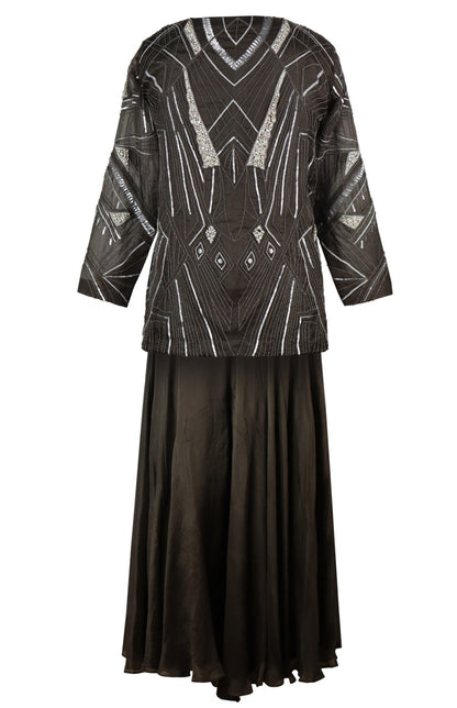 Tulle Embroidered Jacket With Sharara