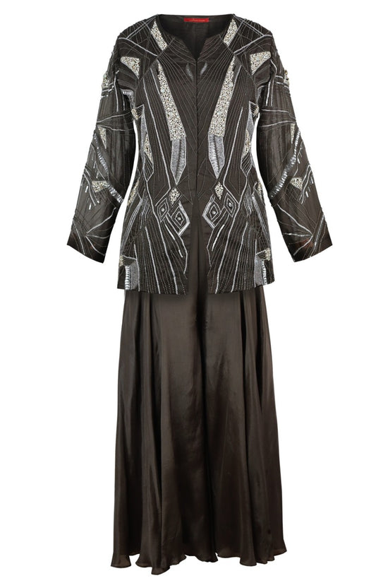 Tulle Embroidered Jacket With Sharara