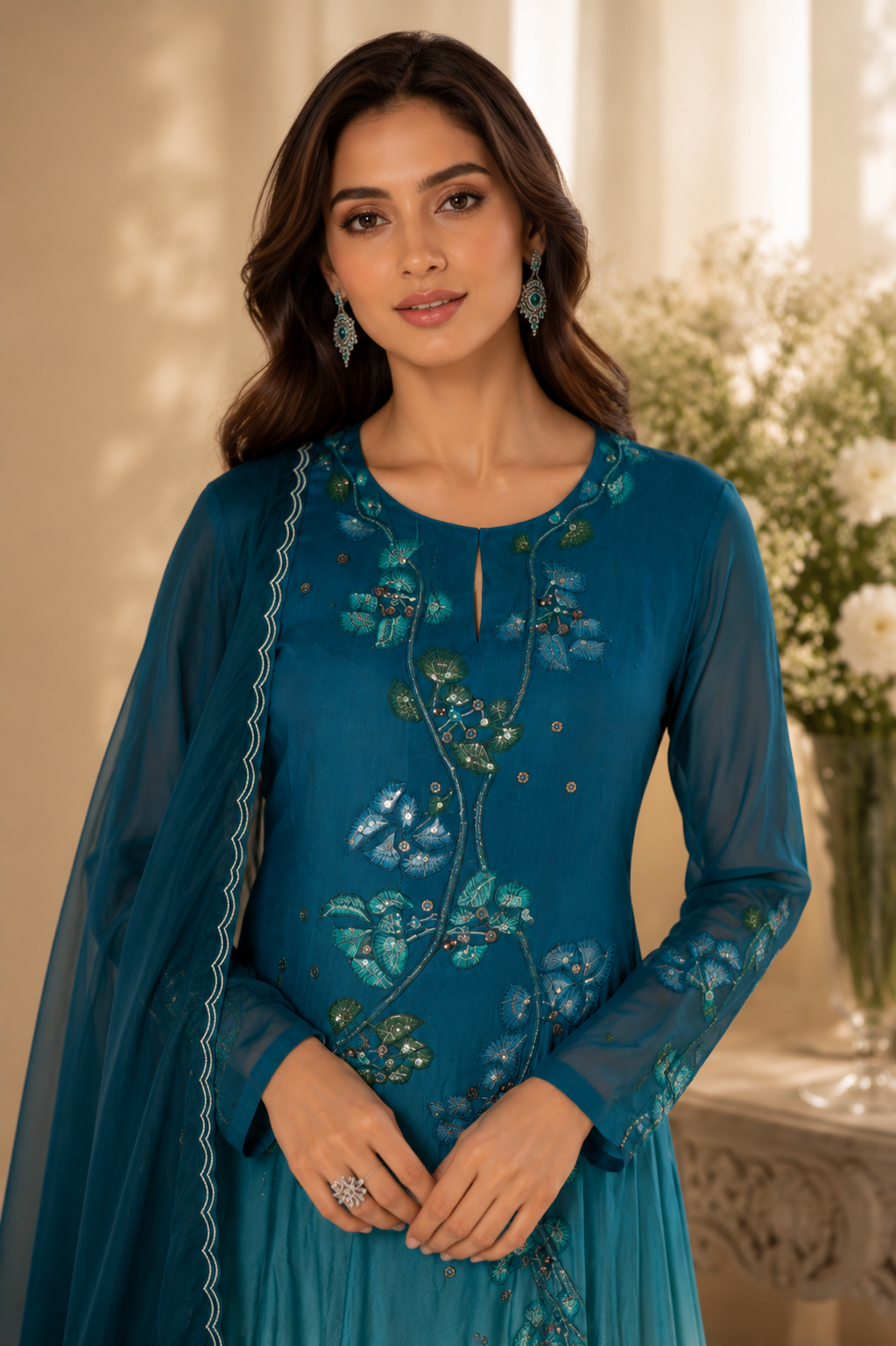 Ombré Chiffon Anarkali - TURQUOISE