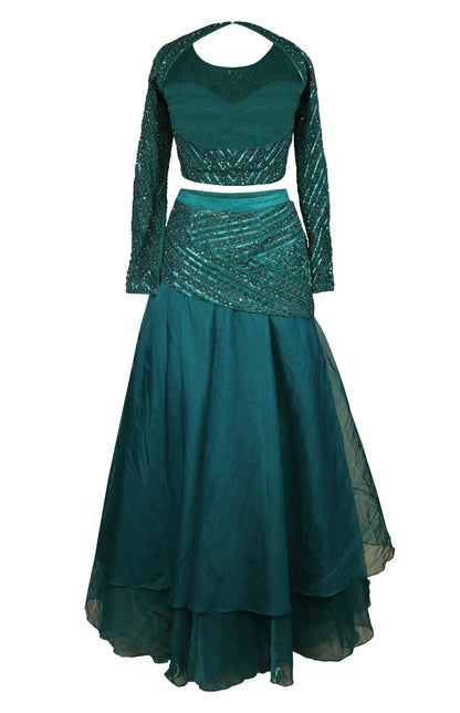 Turquoise Crop Top With Organza Skirt