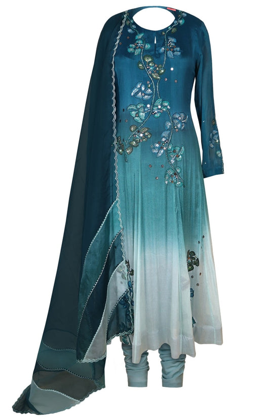 Ombré Chiffon Anarkali - TURQUOISE