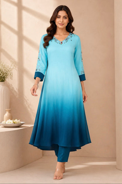 Ombré Flared Kurta Set