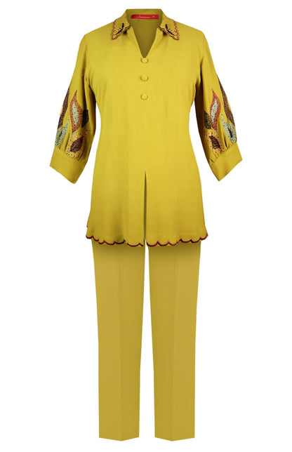 U-Cut Co-ord Set - GOLDEN OLIVE