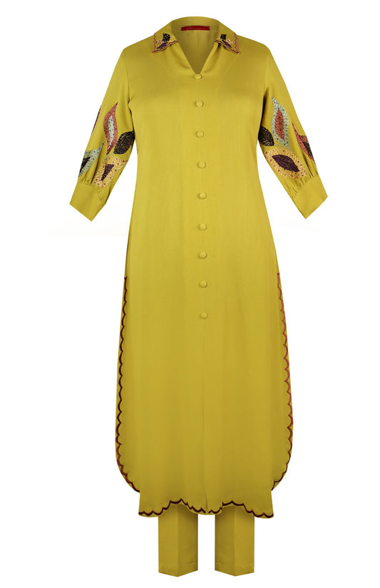 U-Cut Kurta Set - GOLDEN OLIVE