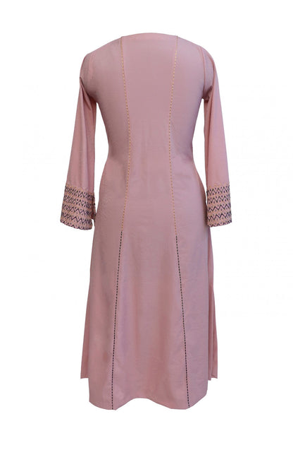 Blush A-Line Kurta Set With Sashiko Embroidery