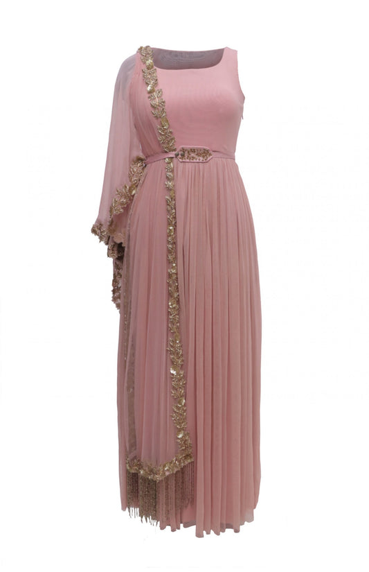 Lycra Maxi With Zardozi Embroidery - BLUSH PINK