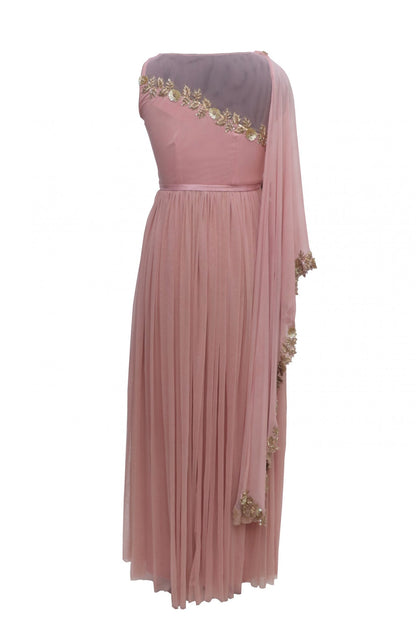 Lycra Maxi With Zardozi Embroidery - BLUSH PINK