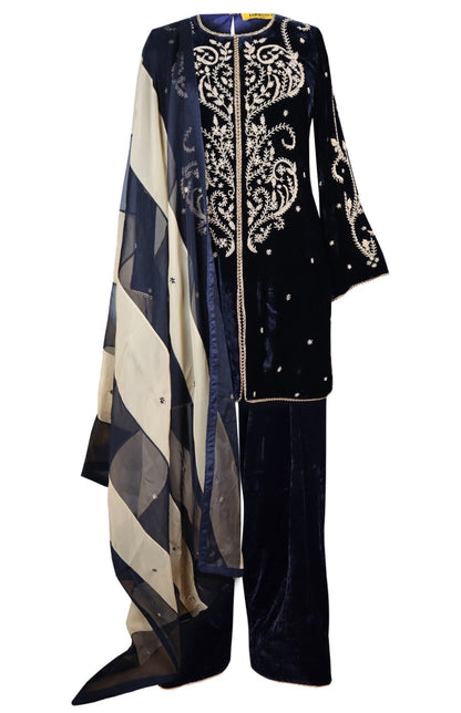 Velvet Farshi Suit With Beads Embroidery