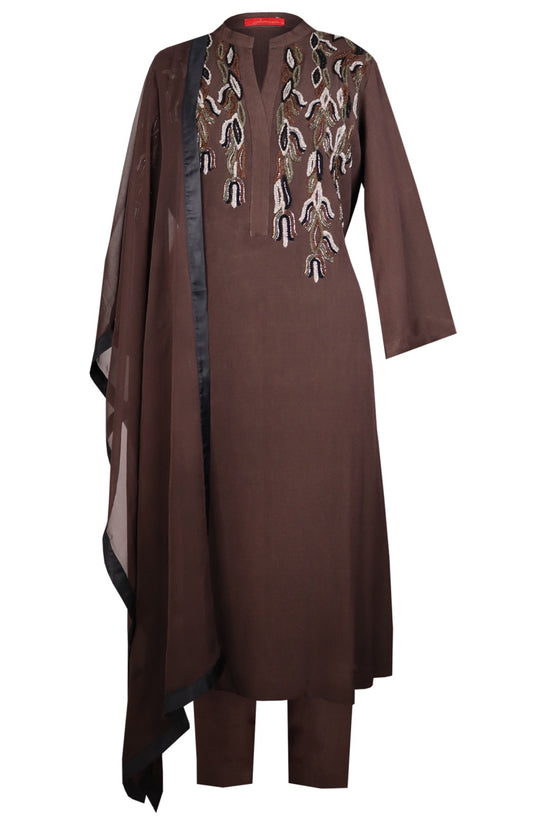 Wavy Lines Crepe Suit - BROWN