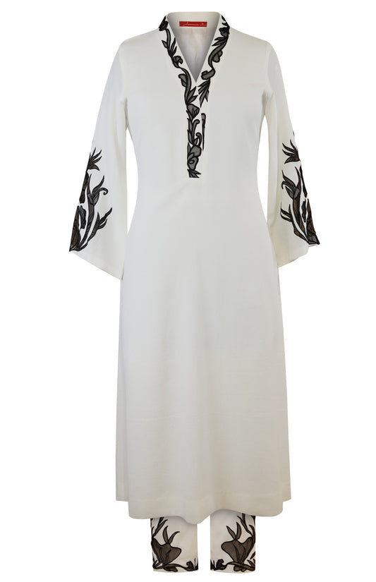 Appliqué Embroidery Kurta Set - WHITE