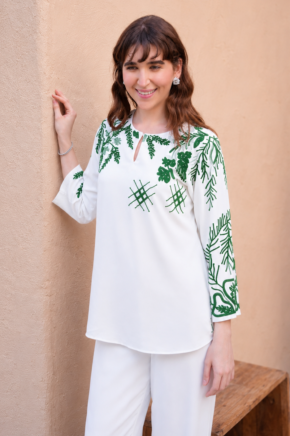 Needleleaf Embroidery Co-ord Set - WHITE