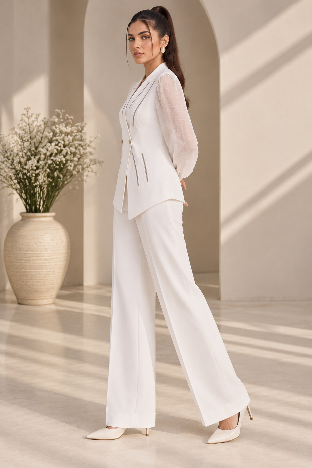 White Double Breast Co-ord Set