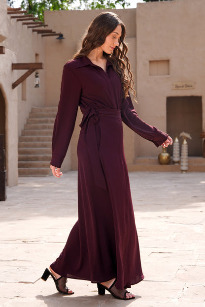 Wrap Skirt With Oversized Shirt - WINE