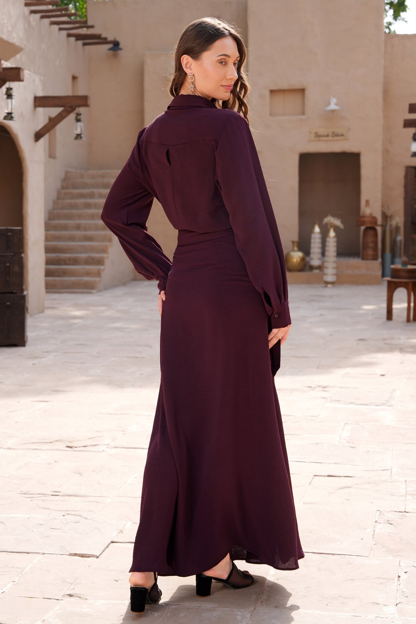 Wrap Skirt With Oversized Shirt - WINE