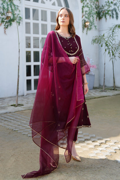 Georgette Suit With Gota Patti Embroidery - WINE