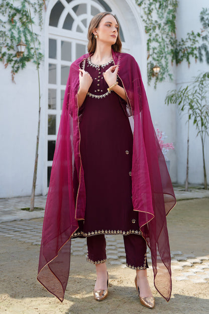 Georgette Suit With Gota Patti Embroidery - WINE