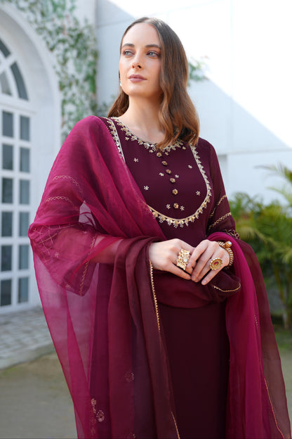 Georgette Suit With Gota Patti Embroidery - WINE