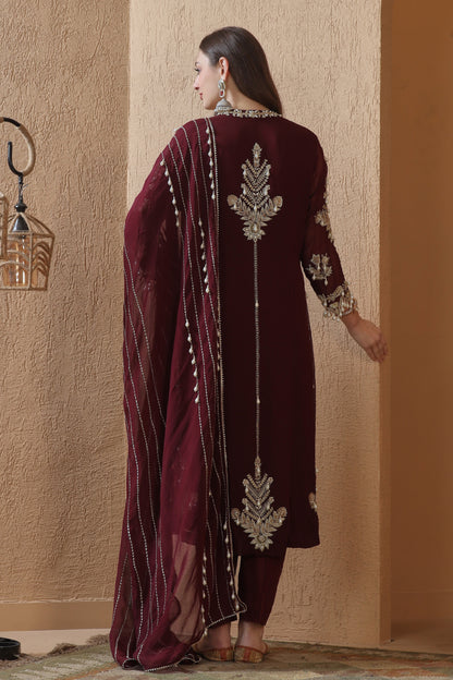 Georgette Suit With Tilla Embroidery - WINE