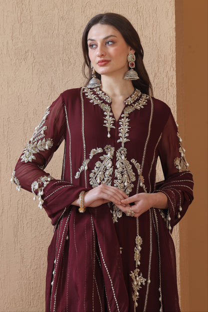 Georgette Suit With Tilla Embroidery - WINE