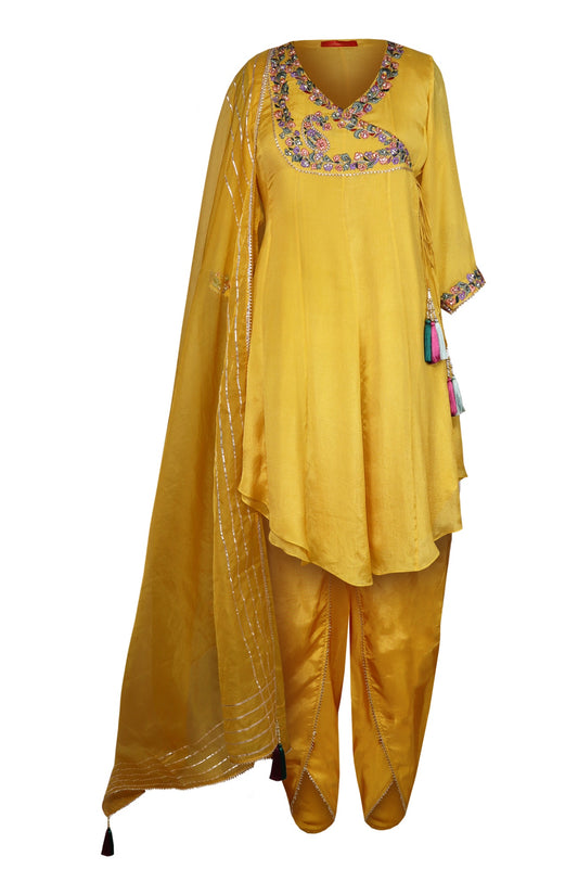 Yellow Angrakha Chiffon Anarkali