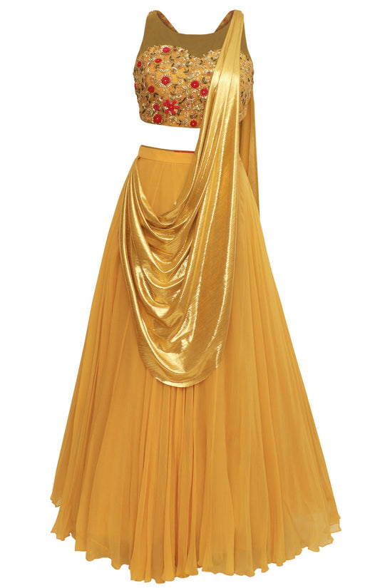 Yellow Foil Drape Lehnga Choli
