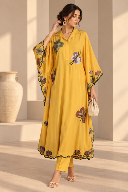 Butterflies Kaftan Set - YELLOW